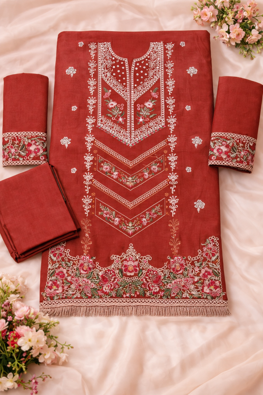 Rust Red Embroidered Lawn 2 Piece Suit...ASB-EP-02-RD