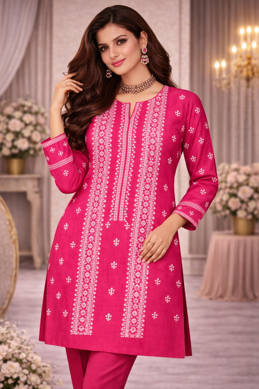 Pink Cross Stitch Inspired Embroidered Lawn 2 Piece Suit..ASB-CS-03-PNK