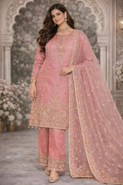 Blush Pink Embroidered Organza 3 Piece Suit..............ASB-LX-01-BPK