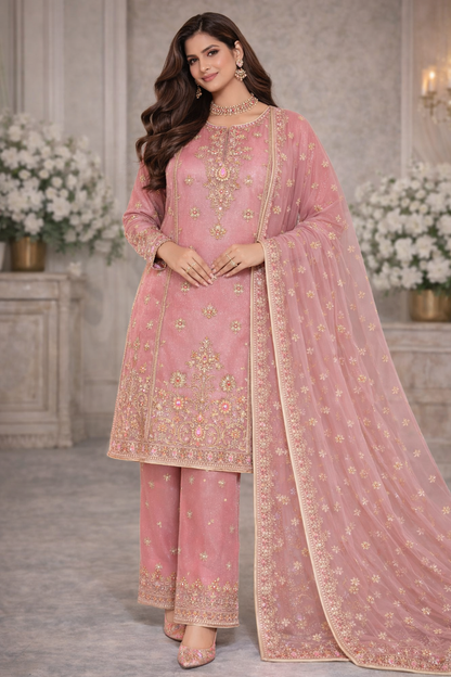 Blush Pink Embroidered Organza 3 Piece Suit..............ASB-LX-01-BPK