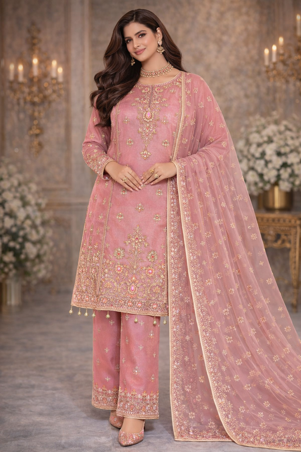 Blush Pink Embroidered Organza 3 Piece Suit..............ASB-LX-01-BPK