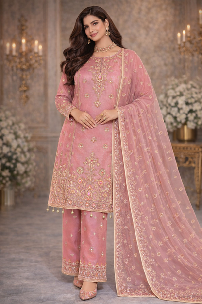 Blush Pink Embroidered Organza 3 Piece Suit..............ASB-LX-01-BPK