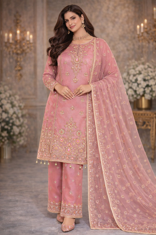 Blush Pink Embroidered Organza 3 Piece Suit..............ASB-LX-01-BPK