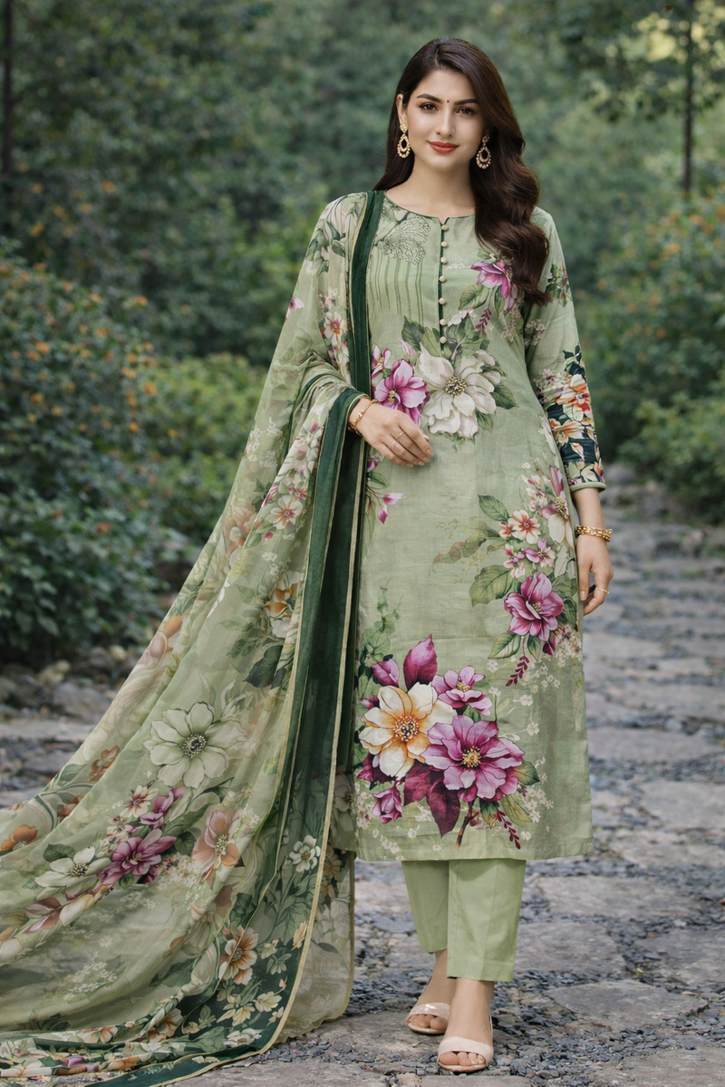 3-Piece Unstitched Bana Dora Lawn Suit – Bana Dora Shirt | Printed Dupatta | Plain Trouser