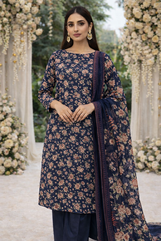 3-Piece Unstitched Bana Dora Lawn Suit – Bana Dora Shirt | Printed Dupatta | Plain Trouser