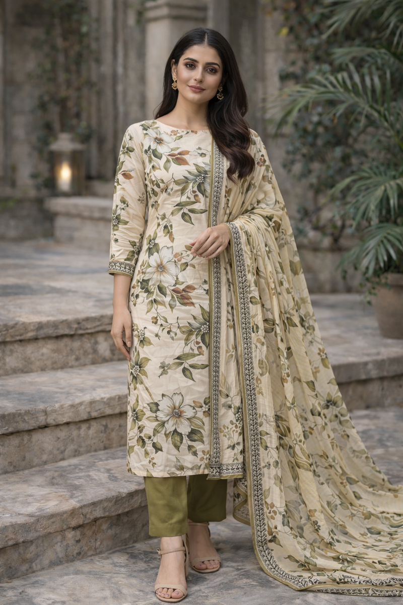 3-Piece Unstitched Bana Dora Lawn Suit – Bana Dora Shirt | Printed Dupatta | Plain Trouser