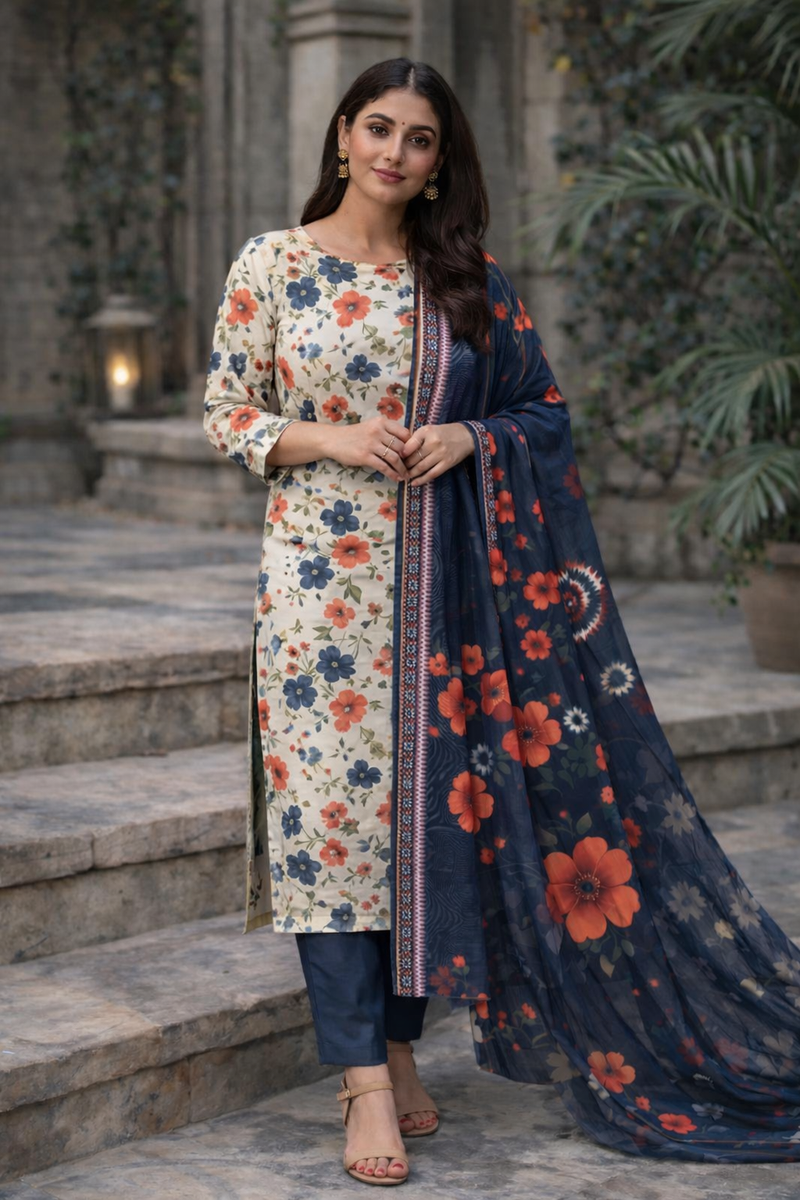 3-Piece Unstitched Bana Dora Lawn Suit – Bana Dora Shirt | Printed Dupatta | Plain Trouser