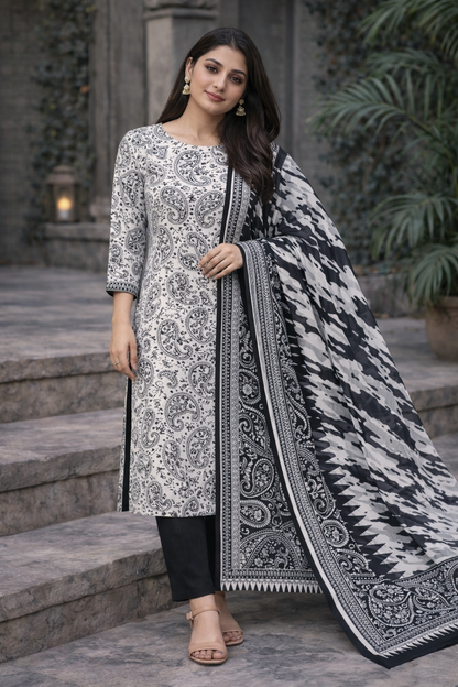 3-Piece Unstitched Bana Dora Lawn Suit – Bana Dora Shirt | Printed Dupatta | Plain Trouser