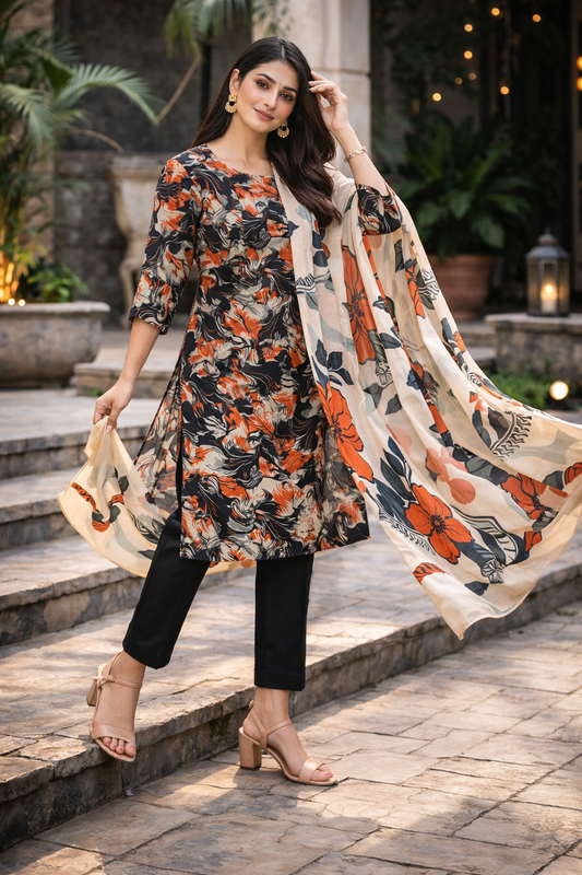 3-Piece Unstitched Bana Dora Lawn Suit – Bana Dora Shirt | Printed Dupatta | Plain Trouser