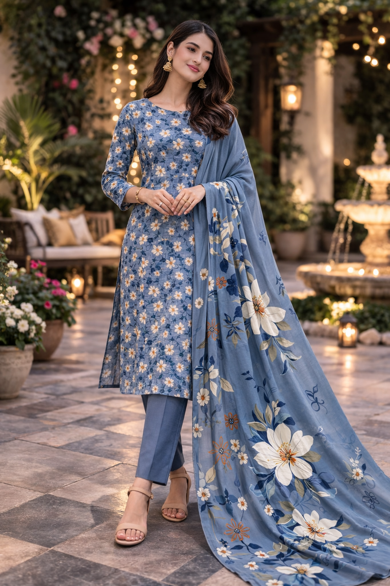 3-Piece Unstitched Bana Dora Lawn Suit – Bana Dora Shirt | Printed Dupatta | Plain Trouser