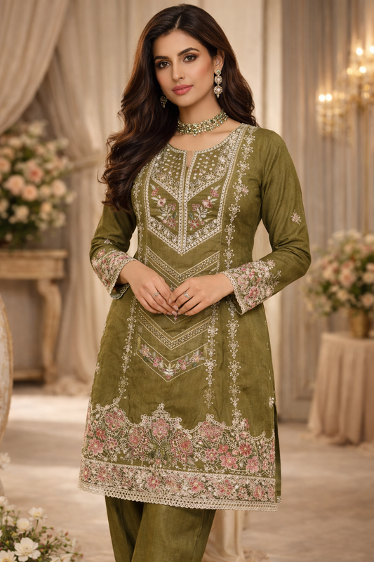 Olive Green Embroidered Lawn 2 Piece Suit...ASB-EP-01-OLV