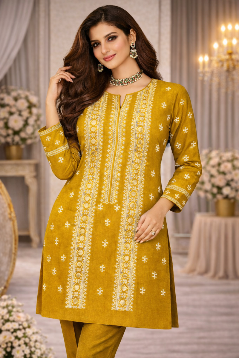 Mustard Cross Stitch Inspired Embroidered Lawn 2 Piece Suit....ASB-CS-02-MST