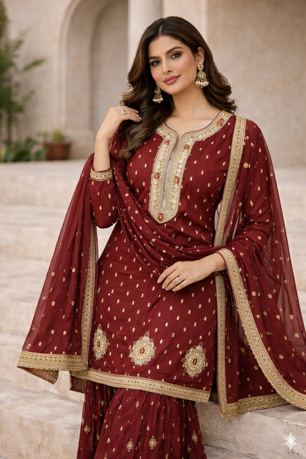AS Boutiques Signature Maroon Sharara Set – Handcrafted Luxury Collection
