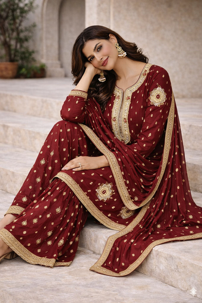 AS Boutiques Signature Maroon Sharara Set – Handcrafted Luxury Collection