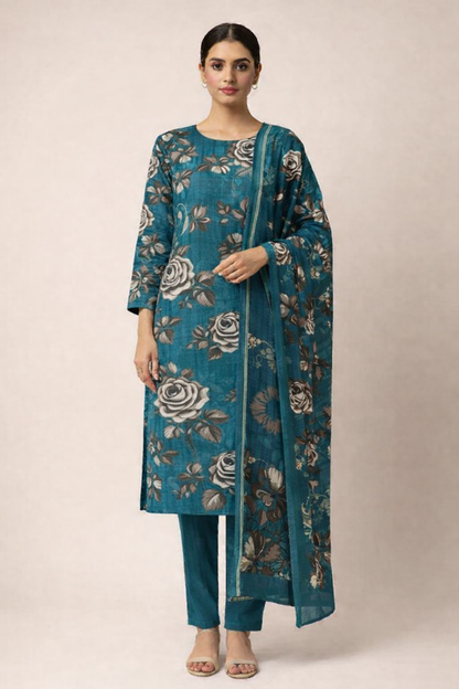 3-Piece Unstitched Bana Dora Lawn Suit – Bana Dora Shirt | Printed Dupatta | Plain Trouser