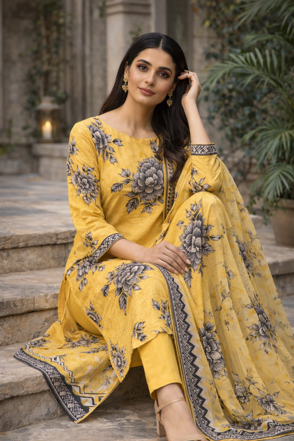3-Piece Unstitched Bana Dora Lawn Suit – Bana Dora Shirt | Printed Dupatta | Plain Trouser
