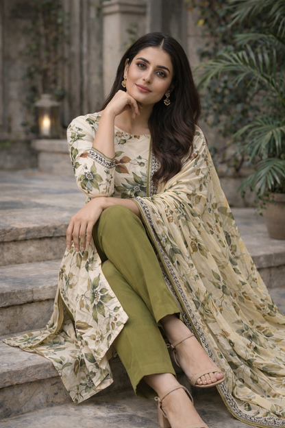 3-Piece Unstitched Bana Dora Lawn Suit – Bana Dora Shirt | Printed Dupatta | Plain Trouser