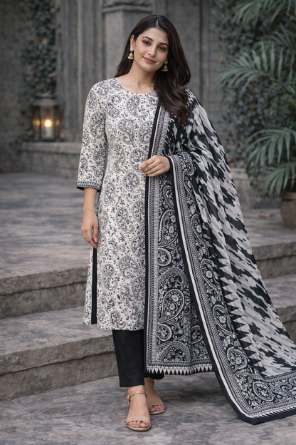 3-Piece Unstitched Bana Dora Lawn Suit – Bana Dora Shirt | Printed Dupatta | Plain Trouser