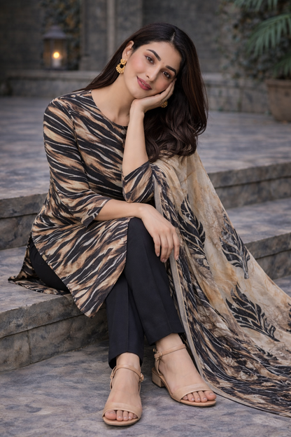 3-Piece Unstitched Bana Dora Lawn Suit – Bana Dora Shirt | Printed Dupatta | Plain Trouser