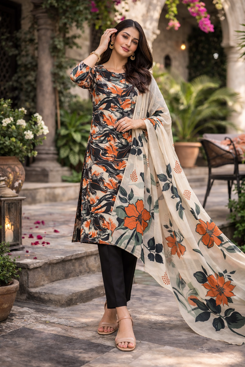 3-Piece Unstitched Bana Dora Lawn Suit – Bana Dora Shirt | Printed Dupatta | Plain Trouser