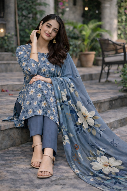 3-Piece Unstitched Bana Dora Lawn Suit – Bana Dora Shirt | Printed Dupatta | Plain Trouser