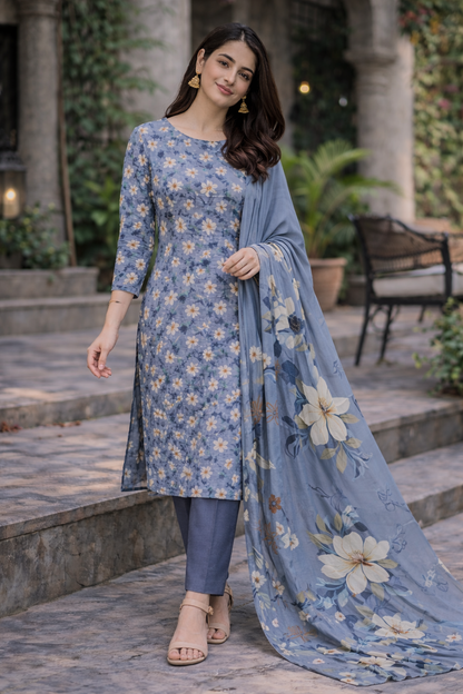 3-Piece Unstitched Bana Dora Lawn Suit – Bana Dora Shirt | Printed Dupatta | Plain Trouser