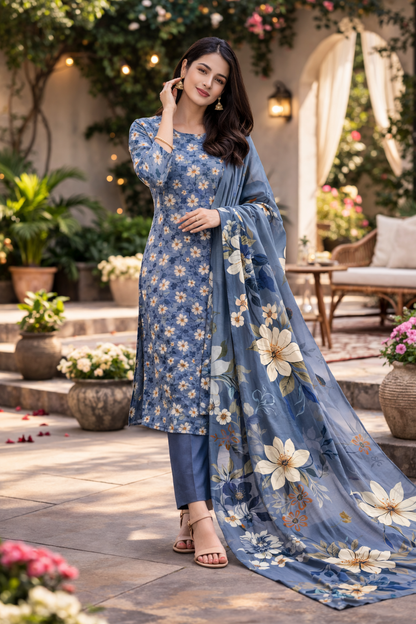 3-Piece Unstitched Bana Dora Lawn Suit – Bana Dora Shirt | Printed Dupatta | Plain Trouser