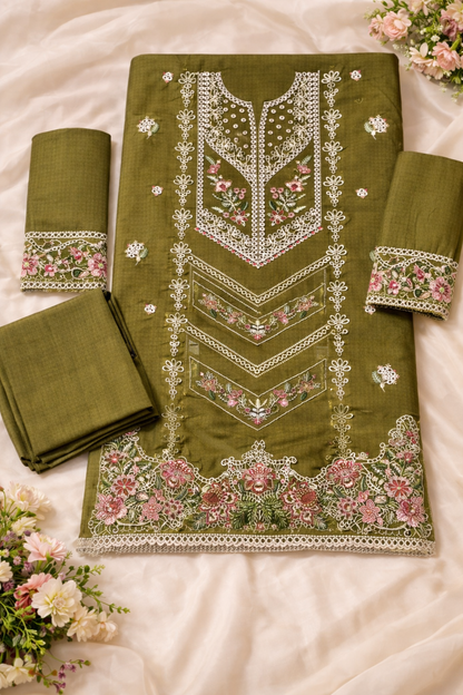 Olive Green Embroidered Lawn 2 Piece Suit...ASB-EP-01-OLV
