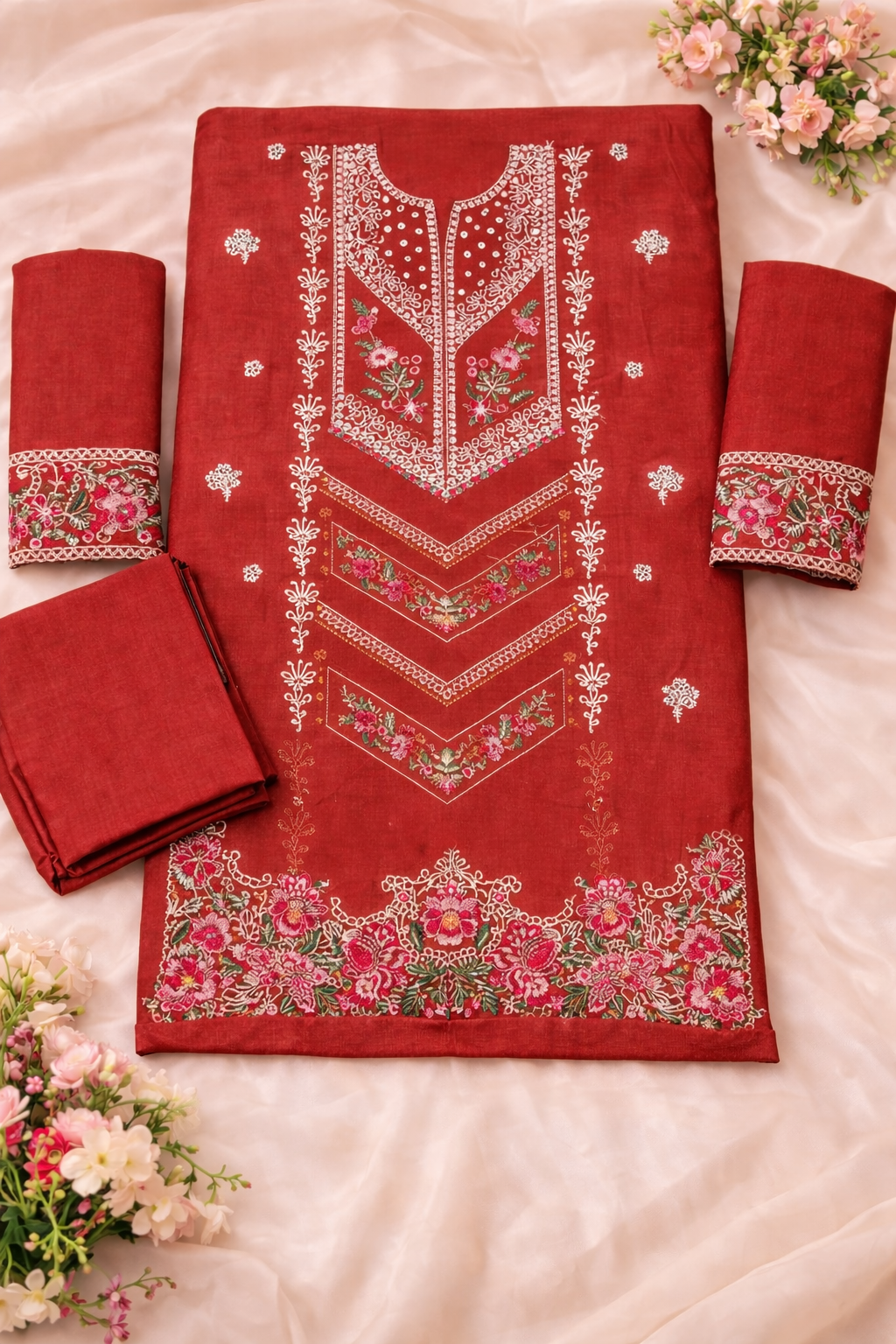 Rust Red Embroidered Lawn 2 Piece Suit...ASB-EP-02-RD