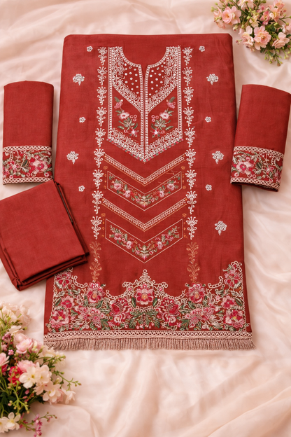 Rust Red Embroidered Lawn 2 Piece Suit...ASB-EP-02-RD