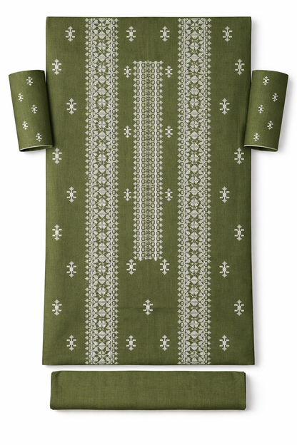 Olive Green Cross Stitch Inspired Embroidered Lawn 2 Piece Suit..ASB-CS-04-OLV