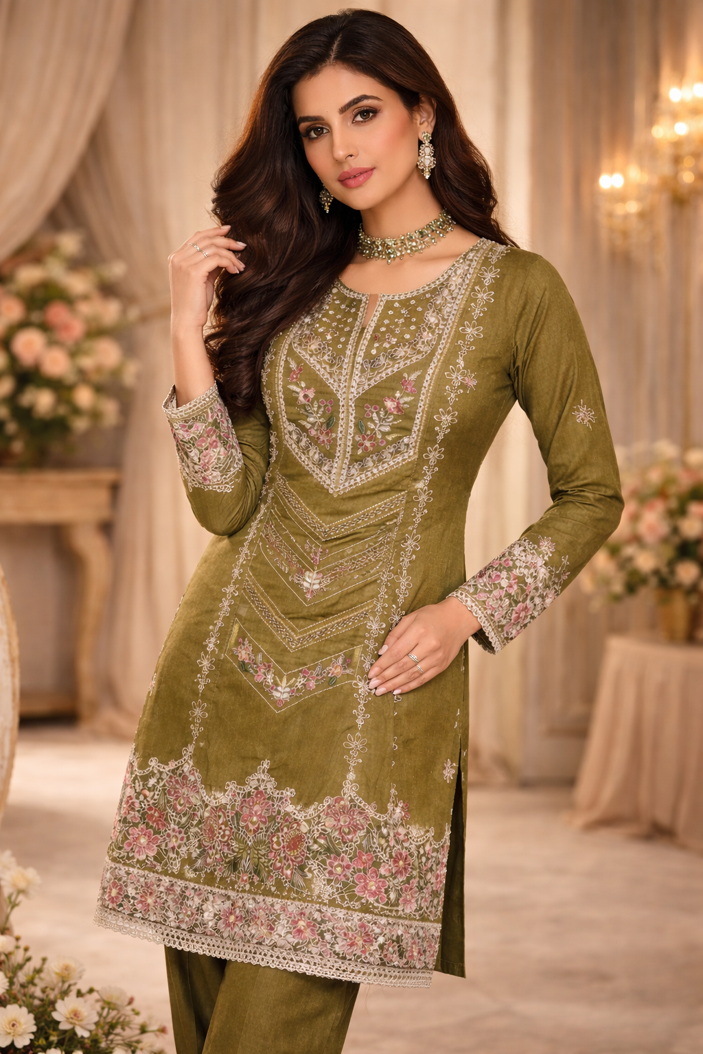 Olive Green Embroidered Lawn 2 Piece Suit...ASB-EP-01-OLV