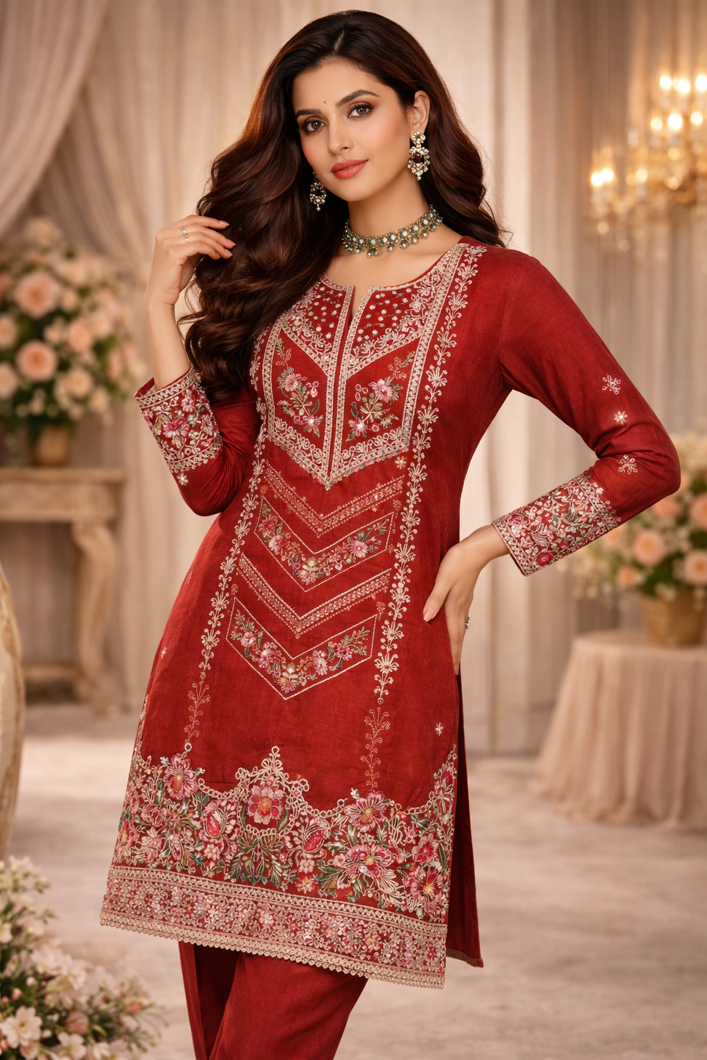 Rust Red Embroidered Lawn 2 Piece Suit...ASB-EP-02-RD