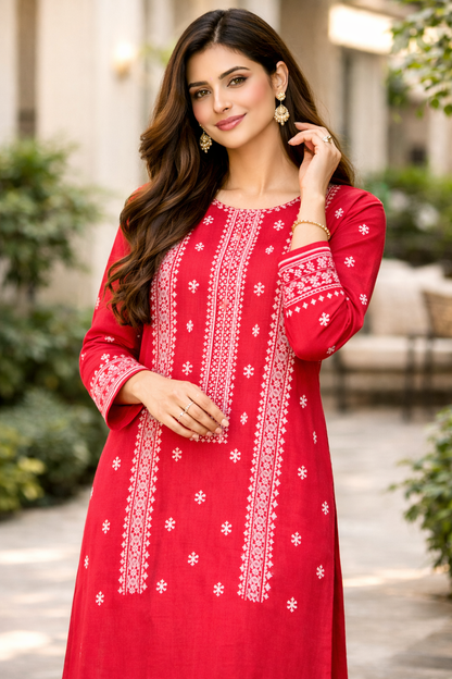 Cross Stitch Inspired Embroidered Lawn 2 Piece Suit...ASB-CS-06-RD