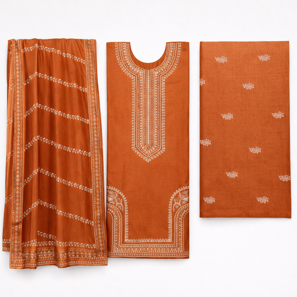 Rust Brown Embroidered Lawn 3 Piece Suit with Dupatta....ASB-3P-01-RBR