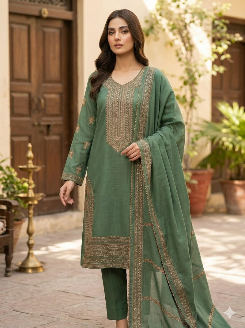 Sage Green Embroidered Lawn 3 Piece Suit with Dupatta..ASB-3P-02-SGN